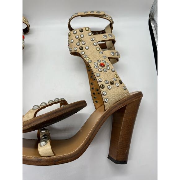 Isabel Marant Elvis Cream Studded Italian Leather Heel Strappy Sandal Sz 40 US 9 - Picture 10 of 16